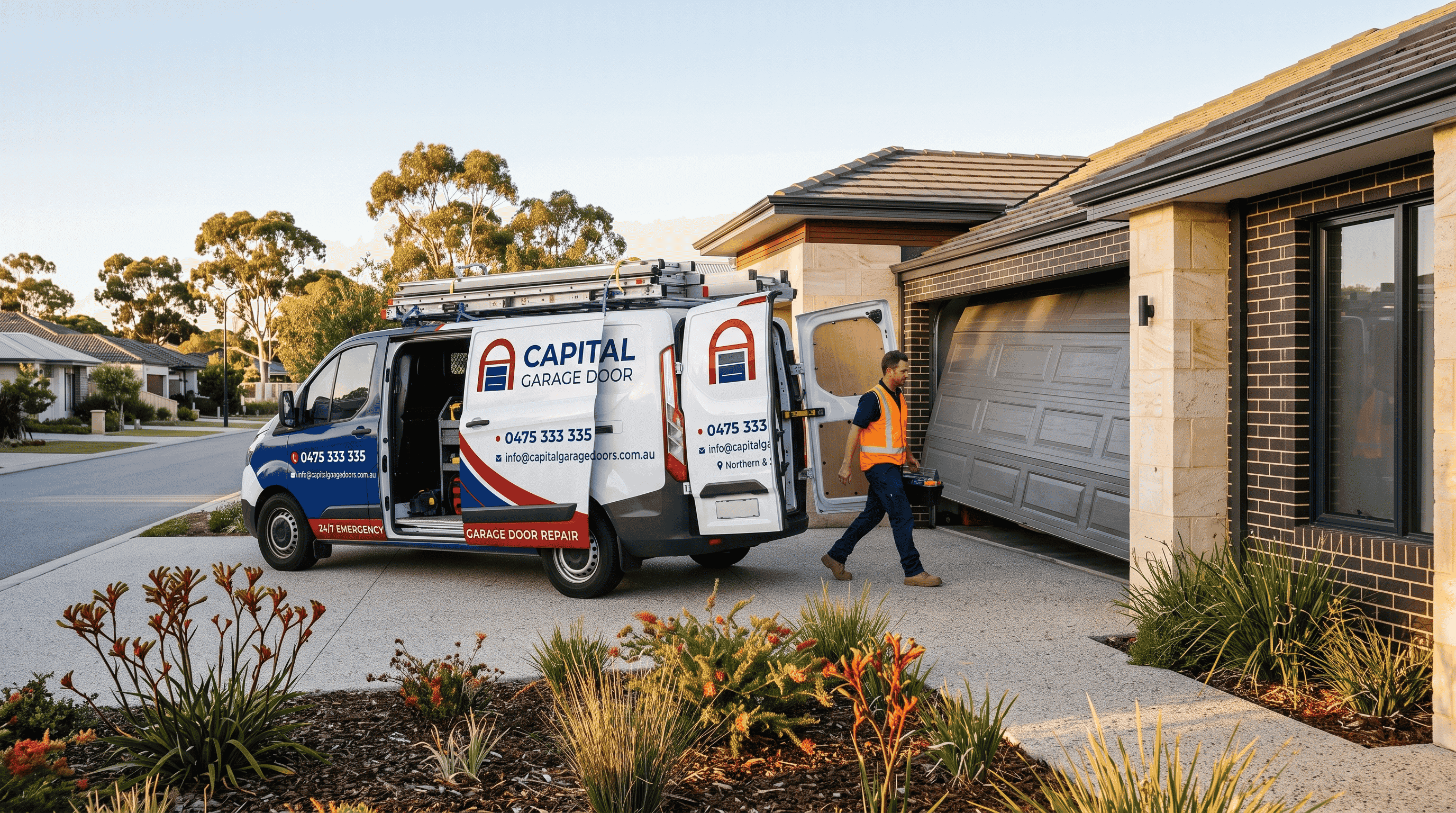 Capital Garage Doors technician on an emergency garage door call-out in Perth Capital Garage Doors technician on an emergency garage door call-out in Perth