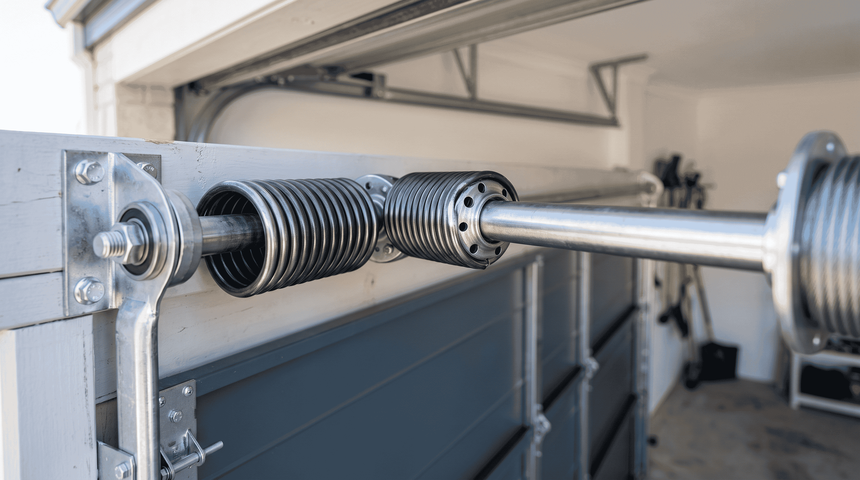 Technician safely replacing a broken garage door torsion spring in Perth Technician safely replacing a broken garage door torsion spring in Perth